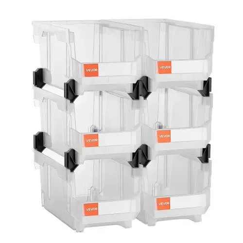 VEVOR Stapelboxen, 377 x 215 x 180 mm (6er-Pack), Sichtlagerboxen zum Organisieren & Aufbewahren, Sichtlagerkasten für Schränken, Garagen, Kleinteilen, Bürobedarf & anderem Zubehör, transparent – Bild 8