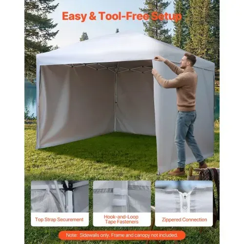 VEVOR 3x Seitenwände für Pavillon, Seitenteile für 3 x 3 m Faltpavillon, Wasserfeste Seitenplanen mit Sonnenschutz PU-Beschichtung, Seitenwand mit Reißverschluss für Outdoor-Events Marktstände, Weiß – Bild 5