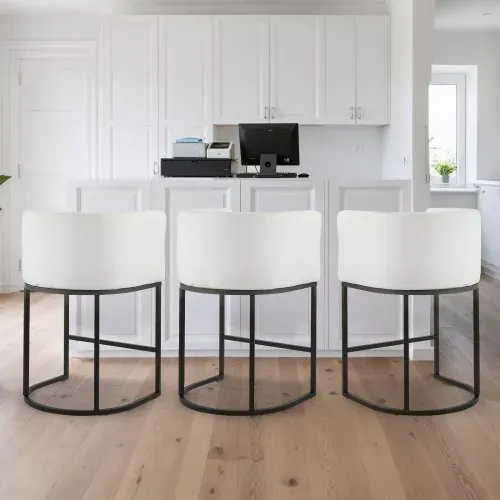 VEVOR Barhocker Thekenhocker 3 Stk. (87 cm hoch) Küchenstuhl mit Rückenlehne & Armlehne & Metallrahmen & Fußstütze, Bistrostuhl (158,8 kg belastbar) Küche Esszimmer Bankschalter Bar, Weiß – Bild 7