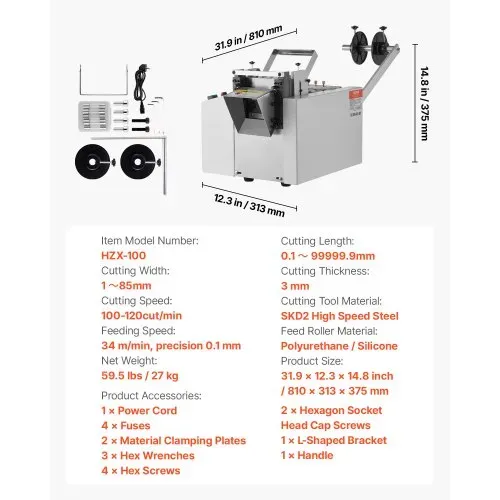 VEVOR Automatischer Schrumpfschlauchschneider, Kabelrohrschneidemaschine mit 1–85 mm Schnittbreite, 0,1–99999,9 mm Länge, Rohrschneider für Schrumpfschläuche, Fiberglasrohre, Kabel, Wachsschläuche – Bild 6