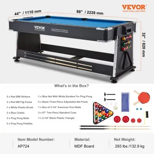 VEVOR 3 in 1 Multispieltisch mit Drehgelenk und Airhockey, Tischtennis, Hockeytisch für Spielzimmer, Familienheim, Arcade-Gaming-Set, sämtliches Zubehör für jedes Spiel enthalten – Bild 6