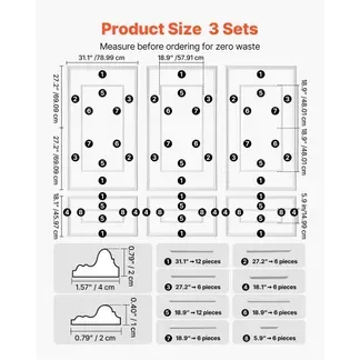 VEVOR Wandform-Set, 3er-Set, 45,97×78,99cm & 78,99×138,18cm Stuckleiste mit zweifach gerilltem, breitem & schmalem Profil, lackierbares Polystyrol, Zierleiste für Wohnzimmer & Schlafzimmer, Weiß VEVOR Wandform-Set, 3er-Set, 45,97×78,99cm & 78,99×138,18cm Stuckleiste mit zweifach gerilltem, breitem & schmalem Profil, lackierbares Polystyrol, Zierleiste für Wohnzimmer & Schlafzimmer, Weiß
