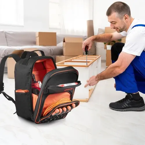 VEVOR Werkzeugrucksack, 49 Taschen, Werkzeug-Aufbewahrungs-Organizer, Backpack mit Laptopfach und verstärktem Stoffboden, Baustellenrucksack, Werkzeugtasche für Elektriker, Handwerker – Bild 7