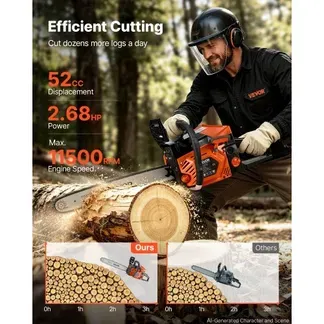 VEVOR Benzin Kettensäge 52ccm 457,2mm Motorsäge 2kW 2-Takt Motorkettensäge, für Holzarbeiten, Baumschnitt Rodungsarbeiten, 11.500 U/min, Drehzahl-Synchronisierter Choke, Rutschfester Griff, zwei Tanks VEVOR Benzin Kettensäge 52ccm 457,2mm Motorsäge 2kW 2-Takt Motorkettensäge, für Holzarbeiten, Baumschnitt Rodungsarbeiten, 11.500 U/min, Drehzahl-Synchronisierter Choke, Rutschfester Griff, zwei Tanks