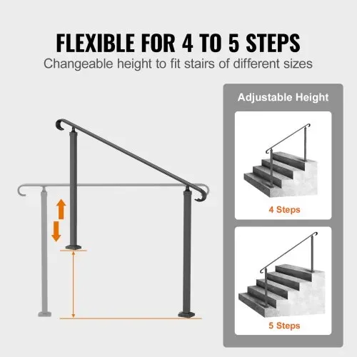 VEVOR Treppengeländer 140x13,5x97 cm Handlauf Geländer Höhe(bis zu 48 cm) & Winkel(0-52,8°) einstellbar Eingangsgeländer Eisenhandlauf Ideal für 2 oder 3 stufige Treppen mit Installationskit Schwarz – Bild 3