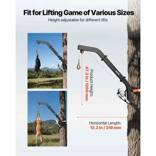 VEVOR Game Hoist zur Baummontage, Tragkraft 160 kg, Wildhebezeug mit Ratschengurt, Hochleistungs-Hirschaufhänger zum Häuten, Säubern, Aufhängen von Wildtieren, 1200 x 310 x 130 mm, Schwarz – Bild 3