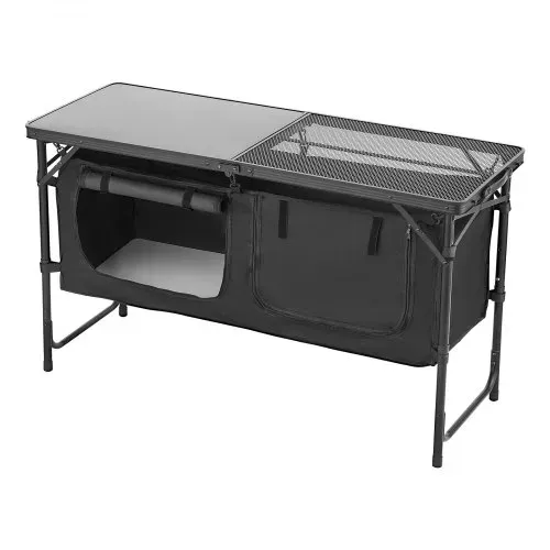 VEVOR Camping Küchentisch klappbarer Kochtisch Outdoor, 3-fach höhenverstellbar, tragbare Kochstation aus Aluminium mit Organizer & Tragegriff, für Grillpartys Picknicks Wohnmobilreisen Schwarz – Bild 10