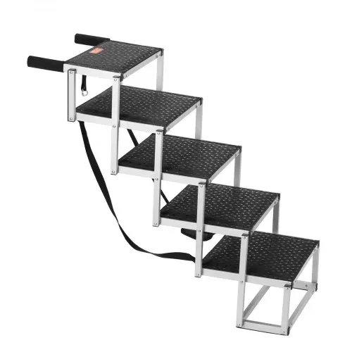 VEVOR Hundetreppe für Autos, breite 5-stufige Hundeautotreppe, zusammenklappbare Hundeautorampe mit rutschfester Oberfläche, tragbare Haustiertreppe aus leichtem Aluminium für Auto, SUV und LKW, trägt bis zu 68 kg – Bild 8