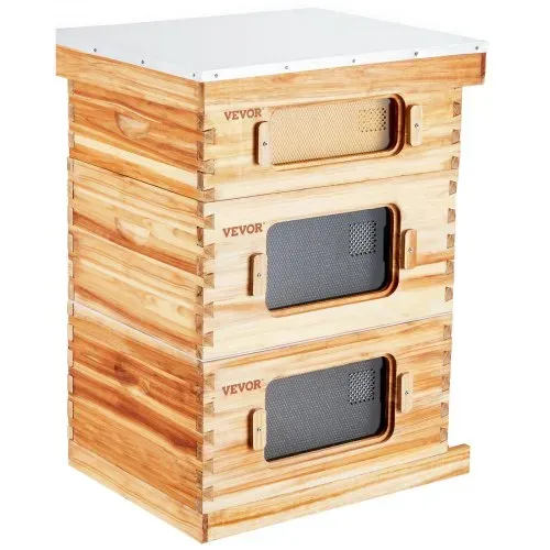 VEVOR Bienenstock, Zander Beute für 30 Rahmen, mit Bienenwachs beschichtetes Holz, 2 tiefe + 1 mittelgroßer Bienenkasten, Langstroth-Bienenstock-Set, transparente Acrylfenster mit Fundamenten – Bild 10