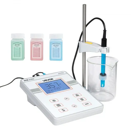 VEVOR Tisch-pH-Meter, Messbereich pH 0–14, Labortester-Set mit Hintergrundbeleuchtung, Kalibrierlösungen, Netzteil, Speicher für bis zu 50 Messwerte, für Temperatur- & Wasserqualitätsmessungen VEVOR Tisch-pH-Meter, Messbereich pH 0–14, Labortester-Set mit Hintergrundbeleuchtung, Kalibrierlösungen, Netzteil, Speicher für bis zu 50 Messwerte, für Temperatur- & Wasserqualitätsmessungen