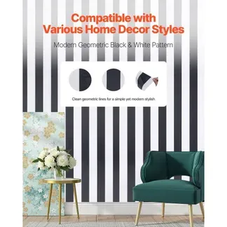 VEVOR Tapete selbstklebend, 45 cm x 15 m, Wandtapete, Klebefolie mit Streifen in Schwarz-Weiß, wasserfest, Möbelfolie, dekorative Vinylrolle für Schlafzimmer, Küche, Büro, Badezimmer VEVOR Tapete selbstklebend, 45 cm x 15 m, Wandtapete, Klebefolie mit Streifen in Schwarz-Weiß, wasserfest, Möbelfolie, dekorative Vinylrolle für Schlafzimmer, Küche, Büro, Badezimmer