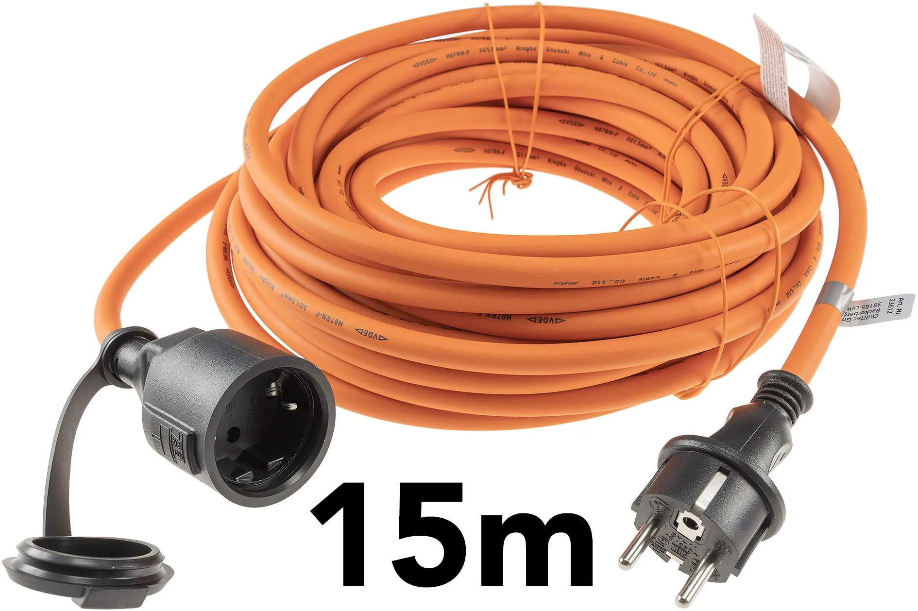 Verlängerungskabel 15m, IP44, Orange H07RN-F 3G1,5 , Stecker / Kupplung Verlängerungskabel 15m, IP44, Orange H07RN-F 3G1,5 , Stecker / Kupplung