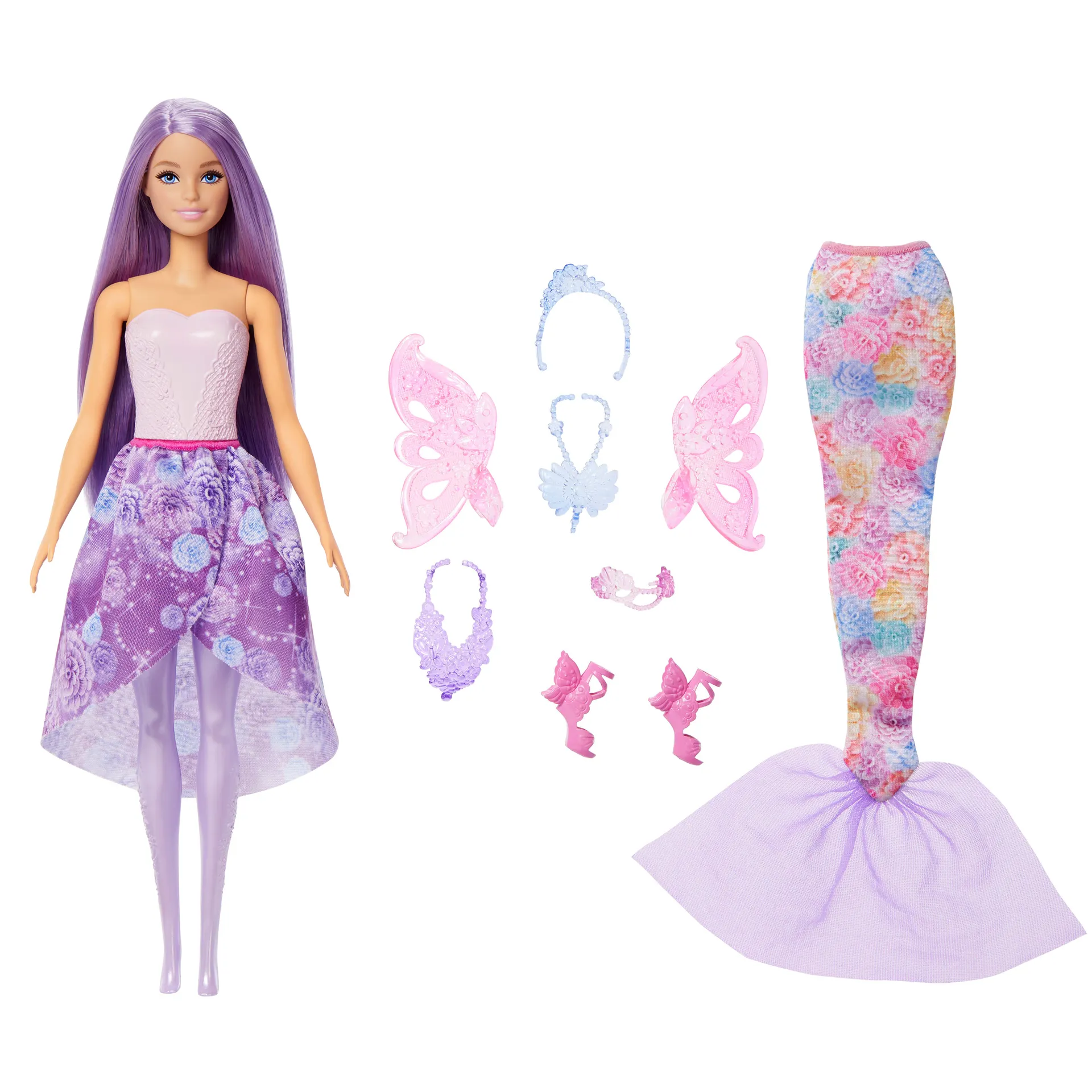 Barbie Barbie-Puppe Fantasie-Modeset mit Accessoires inklusive Meerjungfrauen-Schwanzflosse, Feenflügeln und Ketten – Bild 6