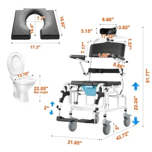 VEVOR Duschrollstuhl, 440 mm breiter Toilettenrollstuhl aus Aluminiumlegierung für Innendusche, Toilettenstuhl mit Bremse für behinderte Erwachsene, Rollstuhl mit einer Tragkraft von 136 kg VEVOR Duschrollstuhl, 440 mm breiter Toilettenrollstuhl aus Aluminiumlegierung für Innendusche, Toilettenstuhl mit Bremse für behinderte Erwachsene, Rollstuhl mit einer Tragkraft von 136 kg