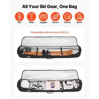 VEVOR Skitasche, bis zu 165 cm, Skibag, Skisack, Skicover, 600D-Oxford-Gewebe, mit verstellbaren Innengurten, Skiersack für Skistöcke, Schutzbrillen, Handschuhe, Helme, Stiefel (Schwarz) VEVOR Skitasche, bis zu 165 cm, Skibag, Skisack, Skicover, 600D-Oxford-Gewebe, mit verstellbaren Innengurten, Skiersack für Skistöcke, Schutzbrillen, Handschuhe, Helme, Stiefel (Schwarz)