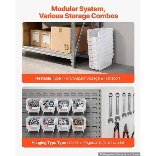 VEVOR Stapelboxen, 276x140x130 mm (8er-Pack), Lagerboxen zum Organisieren & Aufbewahren, Sichtlagerboxen, Sichtlagerkasten, für Schrank, Garage, Kleinteile, Bürobedarf, anderes Zubehör, transparent – Bild 3