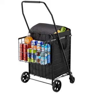 VEVOR Einkaufswagen zusammenklappbarer Einkaufstrolley mit zwei Körben & wasserfester Auskleidung & Rädern, 45,3 kg Tragkraft, 64 +10 L Einkaufsroller für Wäsche Einkaufen Camping Lebensmittel VEVOR Einkaufswagen zusammenklappbarer Einkaufstrolley mit zwei Körben & wasserfester Auskleidung & Rädern, 45,3 kg Tragkraft, 64 +10 L Einkaufsroller für Wäsche Einkaufen Camping Lebensmittel