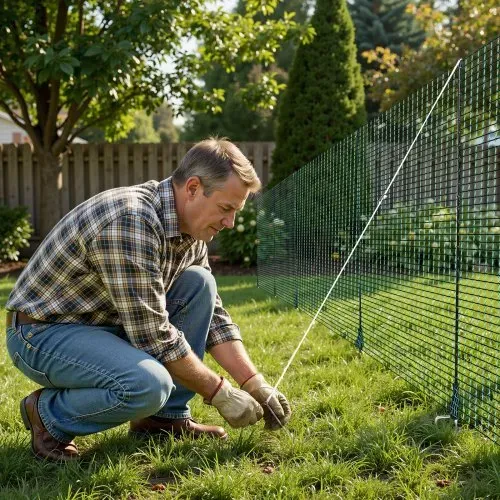 VEVOR Begrenzungszaun 25x0,9 m, Weidezaun aus PE, Mobiler Hundezaun mit Doppelspitzenpfählen & Abspannseilen, Hühnerzaun, Gartenzaun, Campingzaun für Hunde, Hühner, Pflanzen, Außenbereiche – Bild 7