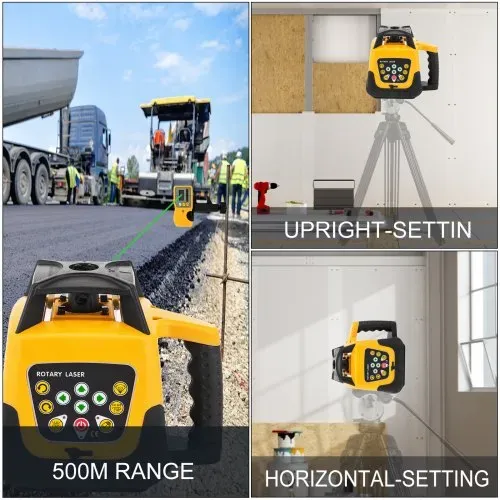 VEVOR Professional Rotationslaser Grüne Licht max. Arbeitsbereich 500 m, 360 Rotary Laser Wasser- und staubdicht außenbereich Arbeitszeit 20 Stunden in Handwerkerkoffer 2 kg Fernbedienung mit Zubehor – Bild 4