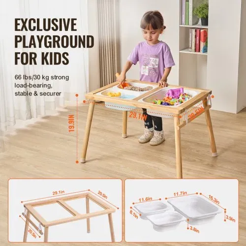 VEVOR Sensorischer Tisch Aktivitätstisch für Kinder mit 3 faltbaren Aufbewahrungsbehältern & Papierrollenhalter, Sand- und Wassertisch sensorischer Zeichentisch aus Holz, Geschenke für Kinder – Bild 3