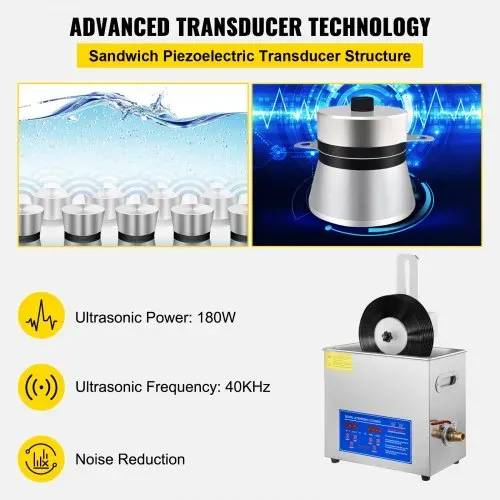 VEVOR Ultraschallreiniger Ultraschall Reinigungsgerät 6 L Ultraschall Reinigungsmaschine für Schallplatten 180 W einstellbare Zeit, Schallplattenreiniger Edelstahl 40 KHz Reinigungsgerät – Bild 2