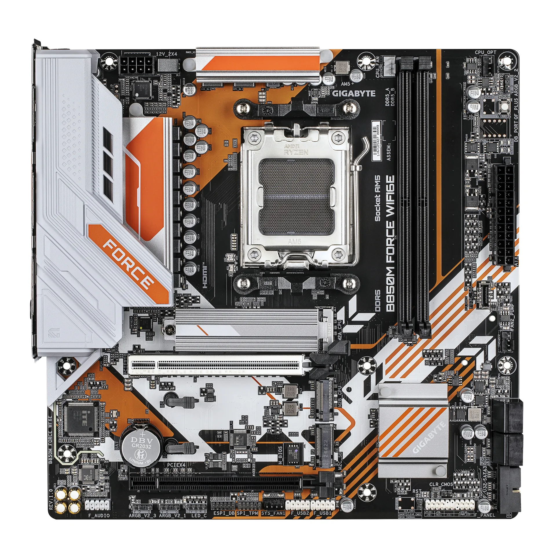 GIGABYTE B850M FORCE WIFI6E Mainboard – Unterstützt AMD Ryzen 9000 Serie Prozessoren, 8+2+2 Phasen Digital-VRM, bis zu 9600 MHz DDR5 (OC), 1 x PCIe 5.0 M.2 + 2 x PCIe 4.0 M.2, Wi-Fi 6E, 2.5 GbE LAN, USB 3.2 Gen 2 – Bild 2