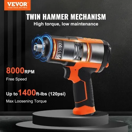 VEVOR 1,27 cm Druckluft-Schlagschrauber, hohes Drehmoment bis zu 2.000 Nm, leichte pneumatische Schlagpistole, mit 11-teiligem 1/2-Zoll-Antrieb, CR-V-Stahl-Schlagsteckschlüsselsatz und Tragetasche VEVOR 1,27 cm Druckluft-Schlagschrauber, hohes Drehmoment bis zu 2.000 Nm, leichte pneumatische Schlagpistole, mit 11-teiligem 1/2-Zoll-Antrieb, CR-V-Stahl-Schlagsteckschlüsselsatz und Tragetasche