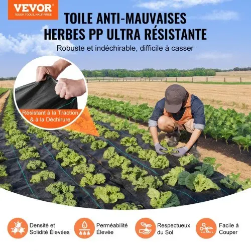 VEVOR Unkrautschutz Gartenvlies 1 x 50 m, Strapazierfähiger Gewebter PP-Unkrautbekämpfungsstoff, Korrosionsbeständiges & Reißfestes Unkrautflies Unkrautschutzvlies für Landschaftsbau, Bodendecker VEVOR Unkrautschutz Gartenvlies 1 x 50 m, Strapazierfähiger Gewebter PP-Unkrautbekämpfungsstoff, Korrosionsbeständiges & Reißfestes Unkrautflies Unkrautschutzvlies für Landschaftsbau, Bodendecker