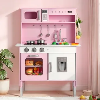 VEVOR Spielküche für Kinder, Kinderküche aus Holz mit Licht & Sound, Holzküche mit Herd Backofen Spüle Mikrowelle Eisspender & Getränkespender, Küchenspielzeug mit Kochset für Kinder ab 3 Jahren, Rosa VEVOR Spielküche für Kinder, Kinderküche aus Holz mit Licht & Sound, Holzküche mit Herd Backofen Spüle Mikrowelle Eisspender & Getränkespender, Küchenspielzeug mit Kochset für Kinder ab 3 Jahren, Rosa