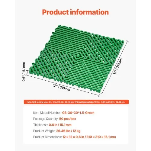 VEVOR ineinandergreifende Drainagematte Duschmatte 31 x 31 cm modulares ineinandergreifende Bodenmatten, 50 Stk. Spleiß-Drainagematten, rutschfeste Drainage-Bodenfliesen, für Garage Garten Grün – Bild 6