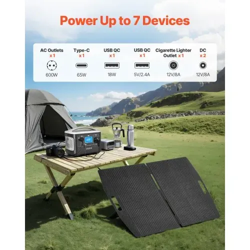 VEVOR Tragbare Powerstation, mit 100-W-Solarpanel, 600-W-Solargenerator, 493-Wh-LiFePO4-Akku-Backup & 7 Ausgängen, Notstromaggregat, Ideal für Notfälle zu Hause, Camping & Wohnmobilreisen – Bild 5
