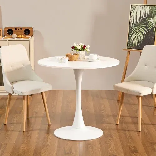 VEVOR runder Esstisch Küchentisch Holztisch (80 cm / 113,4 kg belastbar) für 2–4 Personen, moderne Bürotische mit Säulenfuß im Tulpendesign, für Küche zu Hause Wohnzimmer, weiß (nur Tisch) – Bild 7