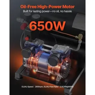 VEVOR-Luftkompressor, 4,6 Gallonen Stahltank, 1 PS 2,0 CFM@90 PSI ölfreier Luftkompressor und max. 120 PSI Druck, 80 dB ultraleiser tragbarer Kompressor, für Autoreparatur, Reifenbefüllung, Spritzlackierung VEVOR-Luftkompressor, 4,6 Gallonen Stahltank, 1 PS 2,0 CFM@90 PSI ölfreier Luftkompressor und max. 120 PSI Druck, 80 dB ultraleiser tragbarer Kompressor, für Autoreparatur, Reifenbefüllung, Spritzlackierung