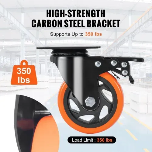 VEVOR Möbelrollen 4er-Set Lenkrollen PVC φ101,6mm Laufrollen 635kg Tragfähigkeit Transportrollen mit A/B-Bremsen Kastenrollen 360° Drehbar Schwerlastrollen für Häusern Büros Studios Fabriken – Bild 3