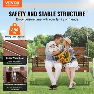 VEVOR Hollywoodschaukel Zedernholz, 1523x710x600mm, Terrassenschaukel für Hof und Garten, verbesserte Tragkraft von ca. 400 kg, robuste Schaukelstuhlbank mit Aufhängeketten für den Außenbereich, braun VEVOR Hollywoodschaukel Zedernholz, 1523x710x600mm, Terrassenschaukel für Hof und Garten, verbesserte Tragkraft von ca. 400 kg, robuste Schaukelstuhlbank mit Aufhängeketten für den Außenbereich, braun
