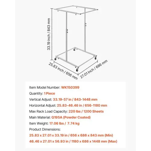 VEVOR Mobiles Blueprint-Aufbewahrungsregal, Verstellbarer Blueprint-Halter, Vertikaler Zeichenständer mit Rollen, Aktenaufbewahrungsständer, für Baupläne, Poster, Homeoffice, ohne Klemmen – Bild 6