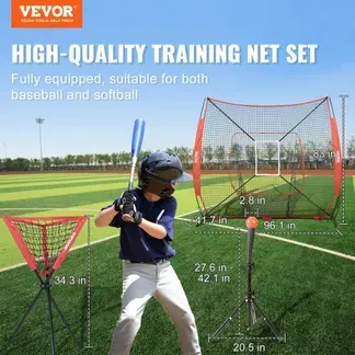 VEVOR 244 x 106 x 211 cm Baseball-Softball-Übungsnetz, Baseball-Trainingsnetz, Schlagen, Fangen, Pitchen, Backstop-Baseballausrüstung mit Bogenrahmen, Tragetasche, Schlagzone, Ball, Ballsammler VEVOR 244 x 106 x 211 cm Baseball-Softball-Übungsnetz, Baseball-Trainingsnetz, Schlagen, Fangen, Pitchen, Backstop-Baseballausrüstung mit Bogenrahmen, Tragetasche, Schlagzone, Ball, Ballsammler
