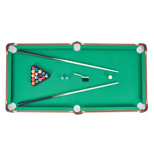 VEVOR klappbarer Billardtisch 140 cm tragbare Billardtische, faltbares, platzsparendes Unterhaltungsspielset, inklusive Ball/Queue/Rack/Kreide/Bürste, Braun mit grünem Tuch, für Freizeiträume – Bild 8
