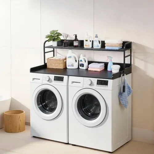 VEVOR Arbeitsplatte für Waschmaschine & Trockner (137 x 69,9 cm) mit Haken & Ablage, zur Organisation und Aufbewahrung im Wäscheschrank Speisekammer Küchentheke, bis 113 kg Belastbar, Schwarz – Bild 7