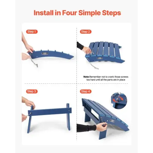 VEVOR Fußstütze für Adirondack-Stühle, 400x480x330 mm, klappbarer Adirondack-Ottomane aus HDPE-Kunststoff, Gartenstuhl weit verbreitet für Außenbereich, Veranda, Pool, Rasen, Hinterhof, blau – Bild 3