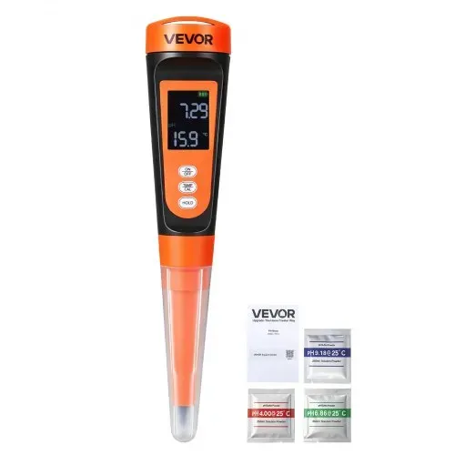 VEVOR pH-Meter für Lebensmittel, Messbereich 0–14, Wasserdichte Sonde (IP68), Messgerät mit Automatischer Temperaturkompensation, Kalibrierpulver, für Lebensmittelfermentation, Teig & Fleisch – Bild 8
