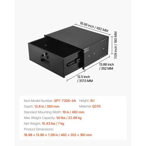 VEVOR 4U-Rackschublade, 22,68 kg, abschließbares Serverschrankgehäuse, Schiebeschublade mit Schloss & Kabelmanagementlöchern, für 482 mm Netzwerkschrank-AV-Rack oder Schrankgehäuse – Bild 6