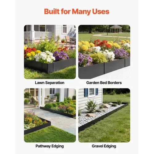 VEVOR Rasenkante 6er-Pack, 1016x254 mm, Beeteinfassung aus Verzinktem Stahl, inkl. 8 Befestigungsclips, Beetbegrenzung, Rasenbleche, Mähkante Metall Palisade für Blumenbeete & Gartenwege, Schwarz – Bild 5