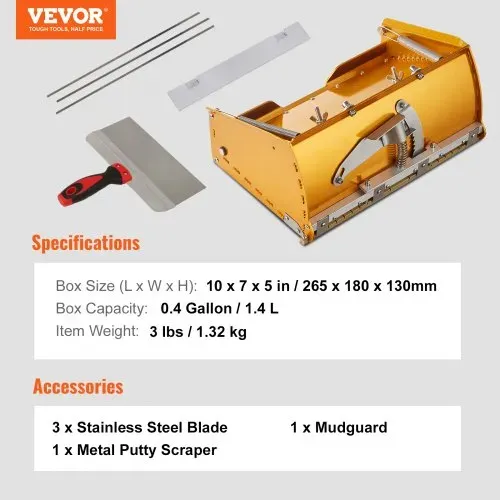 VEVOR Drywall Flat Box Finishing Mud Box 25,4 cm Wall Compound Putty 2 Bonus Blades – Bild 6