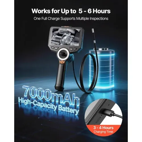 VEVOR Drehbare Endoskopkamera mit Licht, Inspektionskamera mit 360° beweglichem Kopf, IP67 Wasserdichte Rohrkamera mit 6 Zoll Display 1,5 m Kabel 7000 mAh Akku, 6,2 mm Boreskopkamera für Auto Haus – Bild 5