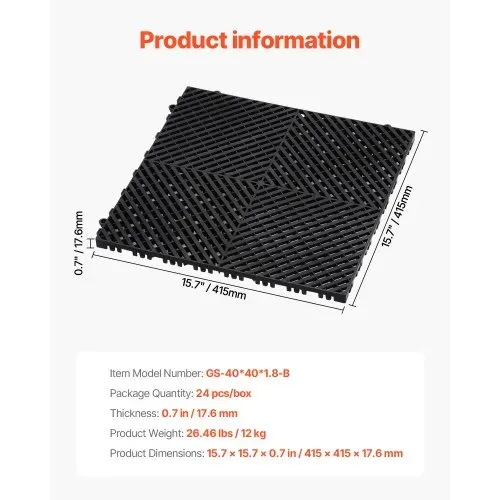 VEVOR 24 x ineinandergreifende Drainagematte Duschmatte 415 x 415 mm modulares ineinandergreifende Bodenmatten 17,6 mm dicke Drainagematten, rutschfeste Drainage-Bodenfliesen, für Garage Schwarz – Bild 6