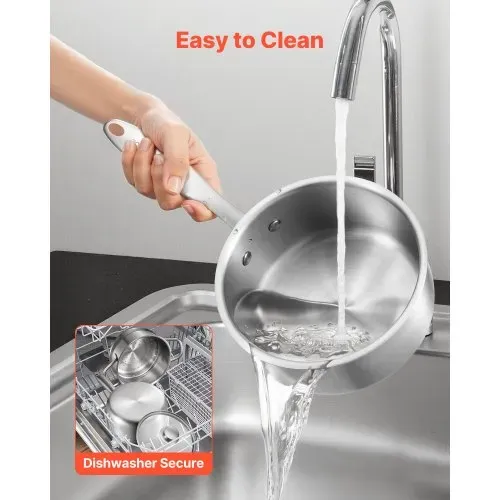 VEVOR Kochtopf Großraumtopf 1,42 L mit Glasdeckel & Dampfschicht, Suppentopf Gemüsetopf mit ergonomischem Griff, Milchtopf aus Edelstahl Gemüsetopf Silber spülmaschinengeeignete Soßentopf – Bild 3