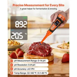 VEVOR pH-Meter für Lebensmittel, Messbereich 0–14, Wasserdichte Sonde (IP68), Messgerät mit Automatischer Temperaturkompensation, Kalibrierpulver, für Lebensmittelfermentation, Teig & Fleisch VEVOR pH-Meter für Lebensmittel, Messbereich 0–14, Wasserdichte Sonde (IP68), Messgerät mit Automatischer Temperaturkompensation, Kalibrierpulver, für Lebensmittelfermentation, Teig & Fleisch