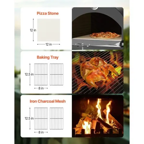 VEVOR Pizzaofen 12 Zoll Pelletöfen, 2-lagiger Pizzaofen mit Holzfeuerung, Holzbefeuerter Ofen Outdoor mit 2 abnehmbaren Rädern, Pizzamaker mit Höchsttemperatur von 540 °C zum Grillen – Bild 5