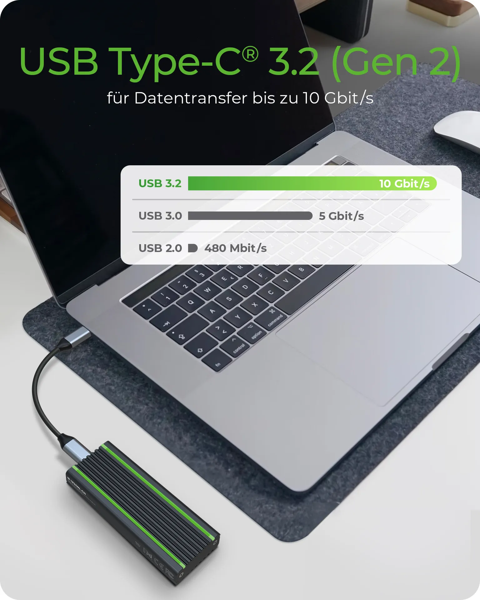 ICY BOX IB-1824ML-C31, Type-C® USB 3.2 Gen 2 zu PCIe NVMe M.2 2230/2242/2260/2280 SSD Gehäuse, Beleuchtung mit Farbwechsel – Bild 2